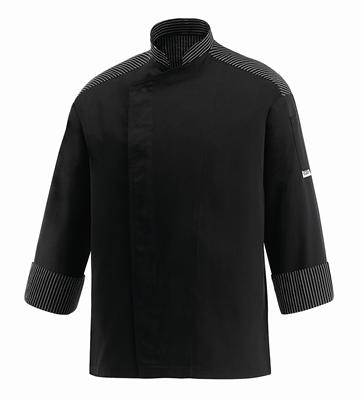CHEF JACKET LUX BLACK WITH STRIPE PATTERN 65%POL 35% COTTON LONG SLEEVE EGO CHEF