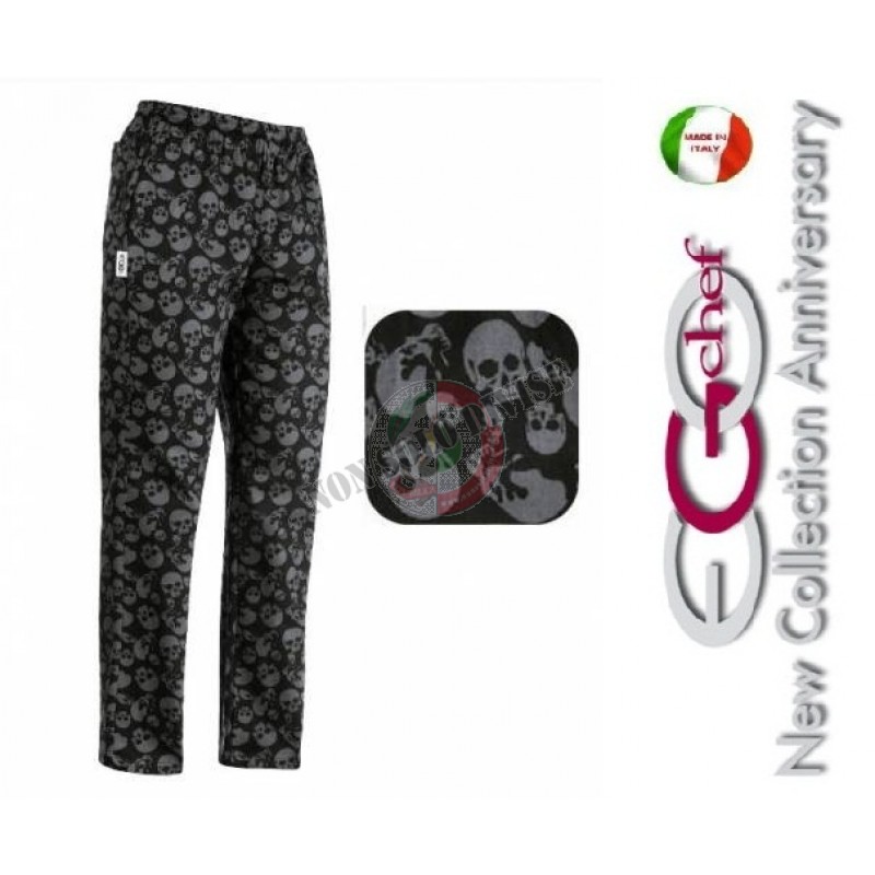 CHEF TROUSERS COULISSE SKULLS 100%COTTON EGO CHEF