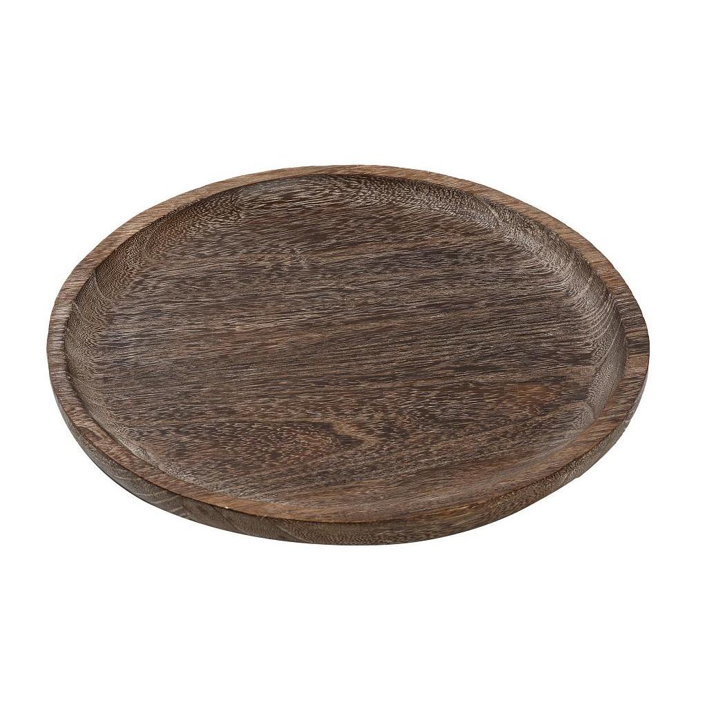 WOODEN ROUND SERVING PLATTER DARK BROWN 30X2.5cm