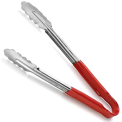 3712R VINYL COATED TONGS STAINLESS STEEL RED HANDLE TABLECRAFT