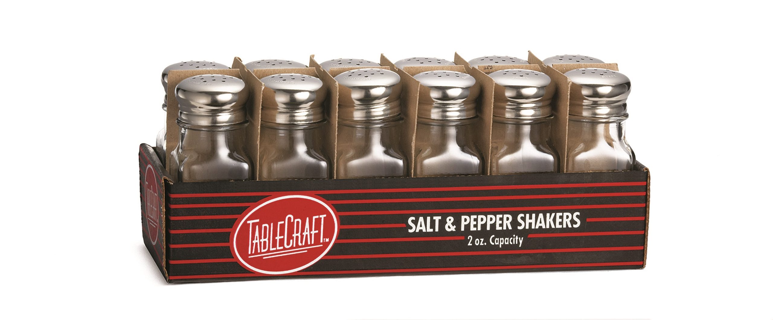 C154 2oz SQUARE S&P SHAKERS STAINLESS STEEL TOP 12pcs  TABLECRAFT