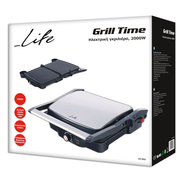 GRILL TIME ELECTRIC GRILL/TOASTER 2000W Removable Non-Stick Plate 29.7 x 23.5cm Stainless Steel LIFE
