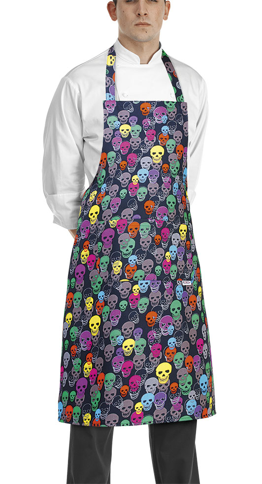 BARMAN Apron with pocket COLOUR SKULLS 100% COTTON EGO CHEF