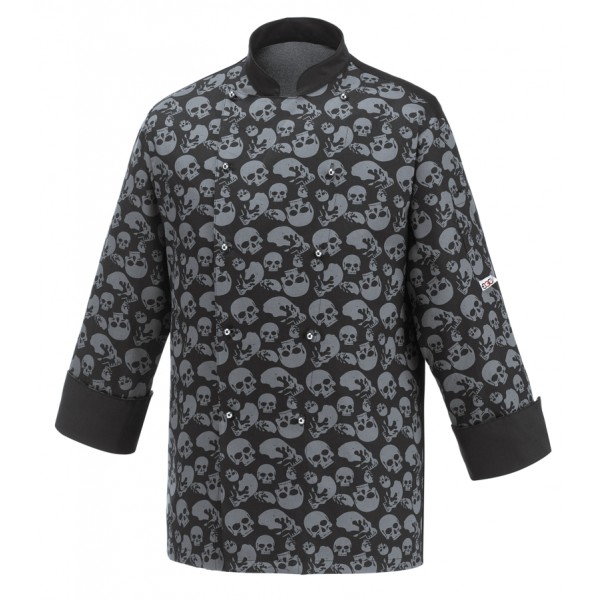 CHEF JACKET BLACK SKULL 100% COTTON LONG SLEEVE EGO CHEF