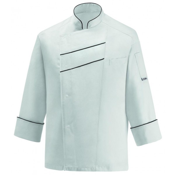 CHEF JACKET BLACK LINE WHITE 60% POL 40%COTTON LONG SLEEVE EGO CHEF