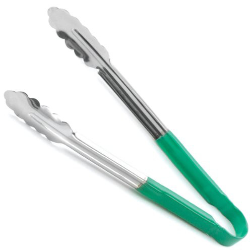 3712G VINYL COATED TONGS STAINLESS STEEL GREEN HANDLE TABLECRAFT