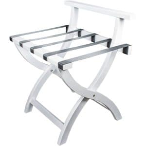 WHITE WOODEN LUGGAGE RACK WITH BLACK NYLOS STRAPS COLLAPSIBLE 60X45X68CM