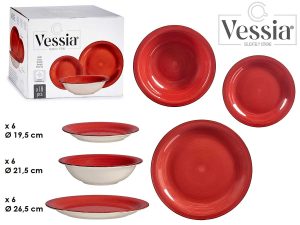 SET DINNER PLATES RED WITH EDGE 18PCS STONEWARE 26-21-19,5CM VESSIA®