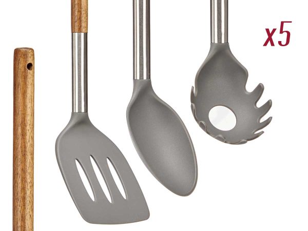 ACACIA SET 5 PIECES SOUP LADLE 30.5 SKIMMER 34.7 SLOTTED SPATULA 35 SPOON 33.7 PASTA SPOON 32.2 KINVARA - Image 2