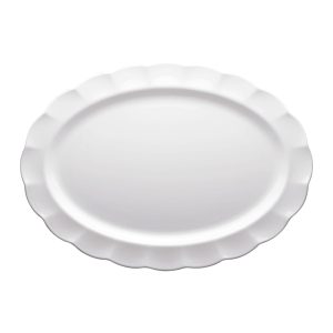 B132 OVAL WHITE MELAMINE FLOWER SHAPPED PLATE 55X40X3.8CM