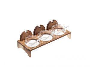 S5031 WOODEN Set 3 GLASS jam holder 29,5x12,5x5 LEONE