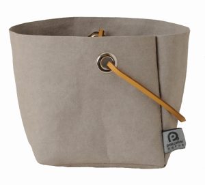 CELLULOSE FIBER CONTAINER WITH WITH LEATHER HANDLE, GREY COLOR 10X12X21 PASCOLINI DAFNE