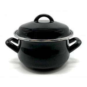 BLACK ROUND ENAMELLED POT WITH LID 12CM Ν 4004