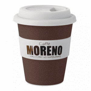 ECO REUSABLE DRINKING CUP MADE OUT OF 50% COFFEE BEANS & 50% PP 350 ML Ø9x11CM WITH WHITE SILICONE LID