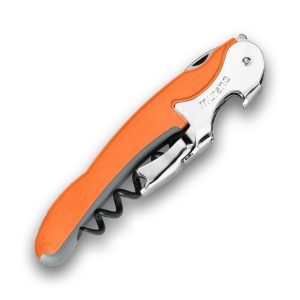 RIALTO® ORANGE/GRAY CORKSCREW OPENER  RIGID ABS PLASTIC & NON SLIP SOFT THERMOPLASTIC RUBBER PROFILE S/S CUTTER