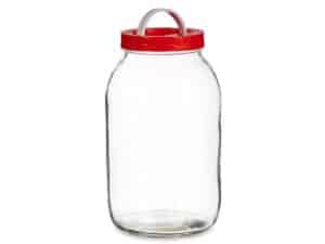 Glass jar with red lid and handle 3l VIVALTO