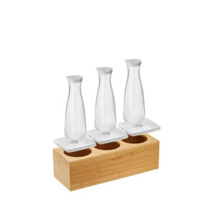 S1007 WOODEN BAMBOO BASE WITH TRE CARAFFE 3 PCS SET WITH LID 1,5L LEONE