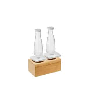 S1006 BAMBOO WOODEN BASE WITH DUE CARAFFE 2 PCS SET 1,5L LEONE