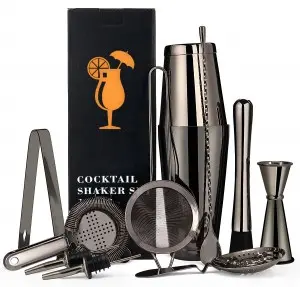 COCTAIL SHAKER SET OF 11PCS. GUNMETAL - RECTANGULAR GIFT BOX