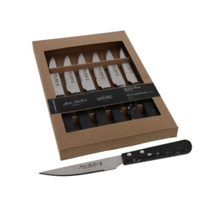 6 Steak Knives 1.2 mm with Black Recycled Plastic Handle in Brown Kraft Box Laguiole by Jean Dubost France